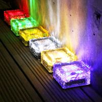 【LZ】❇  Luzes solares do cubo de gelo 4 LEDs vidro fosco Solar tijolo luzes ao ar livre impermeável Solar tijolo lâmpada Solar no solo enterrado luz