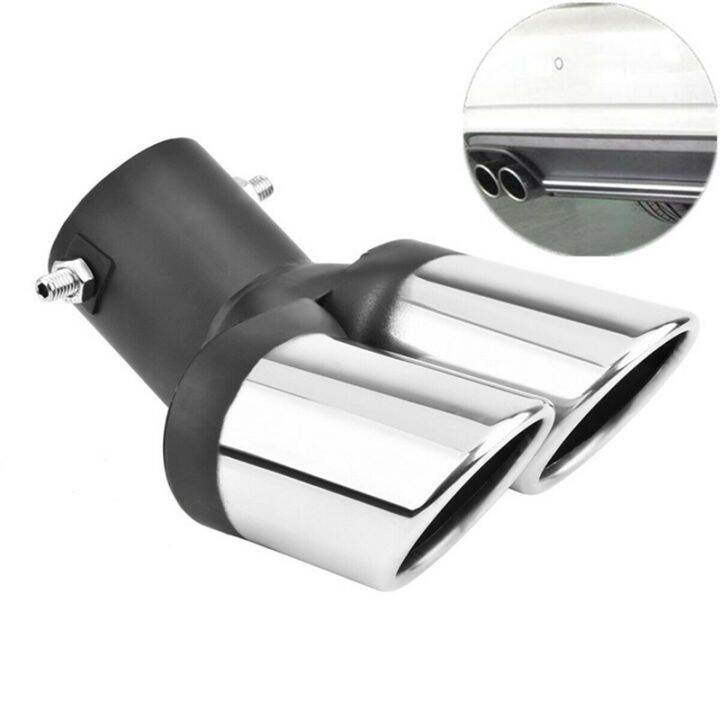 Car Universal 63mm Stainless Steel Dual Outlet Exhaust Pipe Muffler