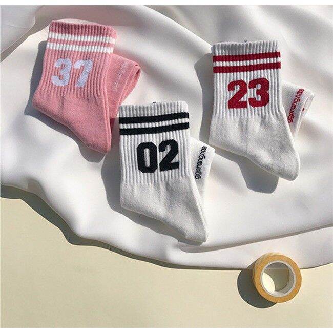 korean-fashion-preppy-style-digital-sports-striped-socks-pure-cotton-two-bars-mid-top-womens-short