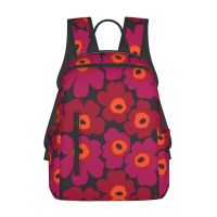 Deep Red Printed Backpack Marimekko Womens Travel Mountaineering Daypack Sports Casual Travel Bag Student Schoolbag Girls