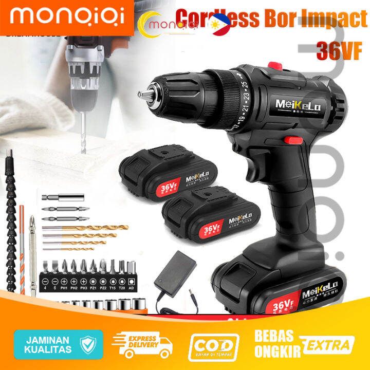 Bor Baterai Cas Komplit 36Vf Mesin Bor Baterai Cordless Bor Impact ...