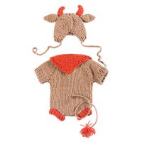 ❧✤✽ jiozpdn055186 Malha bebê chapéu macacão conjunto recém-nascido fotografia adereços roupa infantil