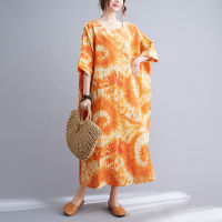 2022 New Arrival Batwing Sleeve Plus Size Loose Thin Soft Summer Beach Style Casual Dress Tie Dye Print Women Long Maxi Dress