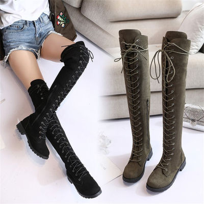 comemore New y Ladies Lace-up Womens Autumn Winter Punk Over The Knee High Boots Plus Size Shoes for Women Motorcycle Boot