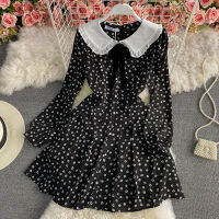 2021High Quality 2021 Spring Floral Print Long Sleeve Boho Mini Dress Women Lovely Sweet Korean A-line Robes Vacation Black Vestidos