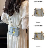 Summer high-end niche mini cross-body small square bag women 2023 new chain bag blue denim box bag 【QYUE】