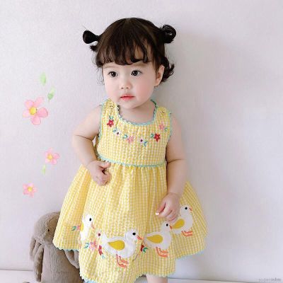 【Superseller Summer Girl Embroidered Princess Dress Baby Duckling Patch Embroidered Sleeveless Dress