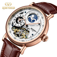 KINYUED แฟชั่นหนังนาฬิกาสำหรับผู้ชายกลไกอัตโนมัติ Tourbillon มัลติฟังก์ชั่ J116นาฬิกาสำหรับผู้ชาย