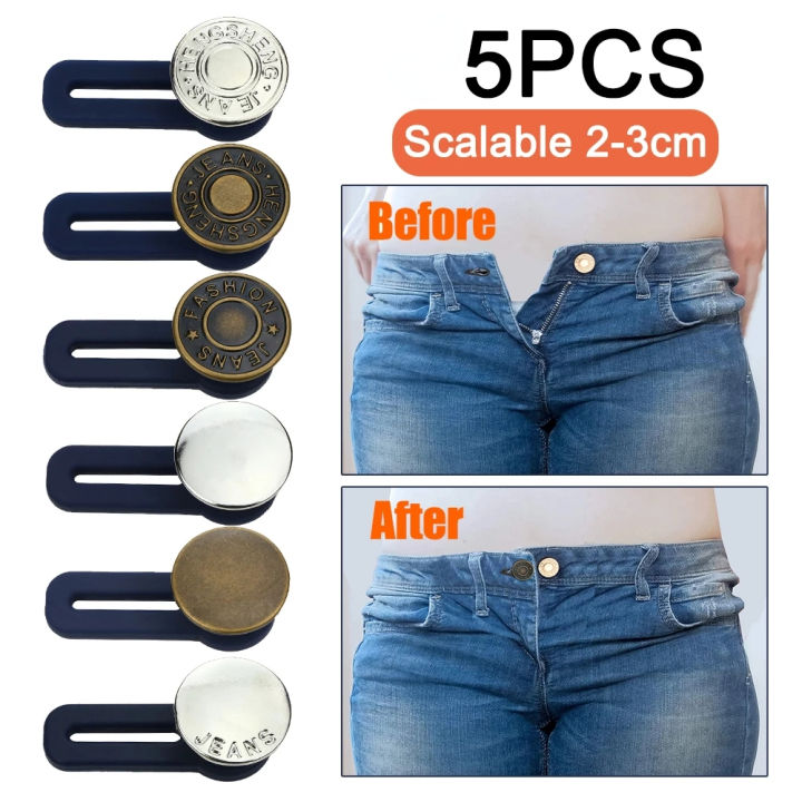 5PCS Magic Metal Button Extender for Pants Jeans Free Sewing Adjustable ...