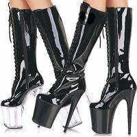 COD dsdgfhgfsdsss Solid Color Patent Leather 20cm Stiletto Lace-Up Boots Slimmer Look Beautiful Legs Sexy Nightclub High Heel Stage Model Catwalk Shoes Car Steel Pole Dance Large Size Womens