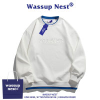 WASSUP NEST เสื้อสเวตเตอร์คอกลมสวมหัวผู้ชายแบบใหม่ฤดูใบไม้ผลิและฤดูใบไม้ร่วงเสื้อสองชิ้นลำลองหลวมหนัก