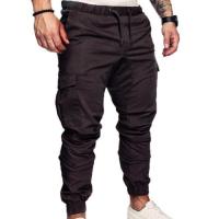 Men Casual Pants Plus Size Men Solid Color Multi Pocket Drawstring Ankle Tie Cargo Pants Trousers Summer Hottest Weight Pants