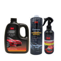 3M Chamois Auto Care ผ้าชามัวส์ซับน้ำ 3เอ็ม ออโต้แคร์ ขนาด 66 x 43cm + แชมพูล้างรถ สูตรผสมแวกซ์ Car Wash With Wax 1000ml + สเปรย์เสริมความเงา GLOSS ENHANCER 39034LT 200ml.