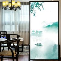 Decorative Windows Film Privacy Landscape Painting Stained Glass Window Stickers No Glue Static Cling Frosted Windows Film Tint