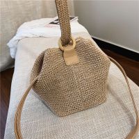 Casual Straw Women Handbags Rattan Shoulder Crossbody Bags Wicker Woven Summer Beach Bag Large Capacity Bucket Bag Bali Purses