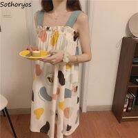 【 WYIN kitchen】 Sweet Sleeveless Nightgowns Women Print Lovely Breathable Colorful Casual Nightdress A-line Chic Cozy Loose Sundress Sleepwear