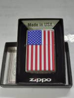 ZIPPO 29722  PATRIOTIC  STREET CHROME COLOR IMAGE   สีเงินผิวโครเมี่ยมลายแบบสกรีนรูปธงชาติอเมริกา   ของใหม่ไม่ผ่านการใช้งาน  มาพร้อมกล่อง  รับประกันของแท้นำเข้าจากอเมริกา