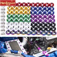 Hardingsun สกรูหัวน๊อตอลูมิเนียมสำหรับแต่งรถ M6X20 10ชิ้นแหวนกันกระแทกกันชน JDM เครื่องยนต์เว้าสำหรับฮอนด้า