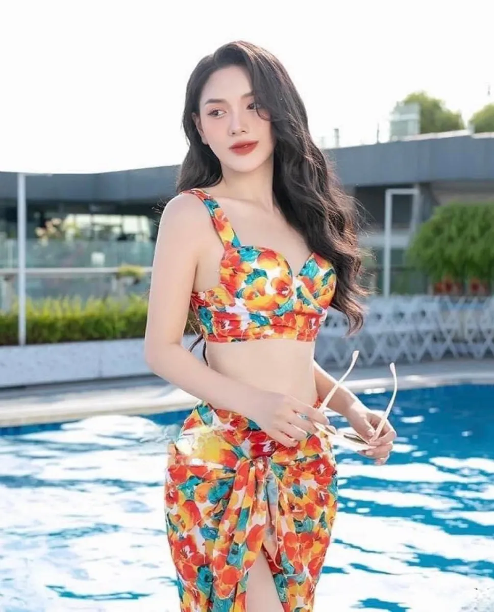 Bikini Đi Biển 3 Mảnh Cao Cấp Áo Tắm Đi Biển Đẹp Đen Trắng Cam Đồ