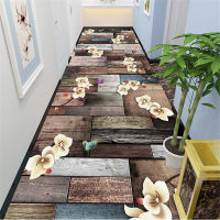 Pastoral Corridor Hallway Rug Floral Wooden 3D Car Living Room Area Rug Crystal Velvet Anti-slip Bedroom Mat Kitchen Floormat