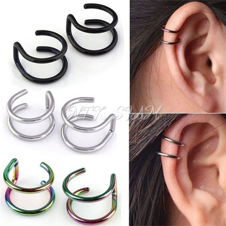 ต่างหู-ไม่ต้องเจาะหู-ตุ้มหู-จิว-punk-rock-ear-clip-cuff-wrap-earrings-no-piercing-2-wire-1-ข้าง