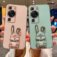 สำหรับ Huawei P60/P60 Pro เคสโทรศัพท์【มาตรฐานพุชกระต่าย】ซิลิโคนอิเล็กโทรเพลทแบบนิ่มป้องกันเลนส์กล้องเคสมีขอบตรงลายการ์ตูนน่ารักฝาหลังตัวยึดตัวจับ T1-24