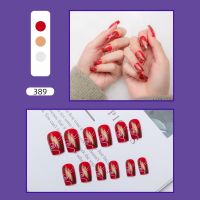 Finger Queen เล็บปลอม24ชิ้น,เล็บปลอมแบบกดบนเล็บสีแดงชมพูคลาสสิกทำเล็บมือแฟนซี