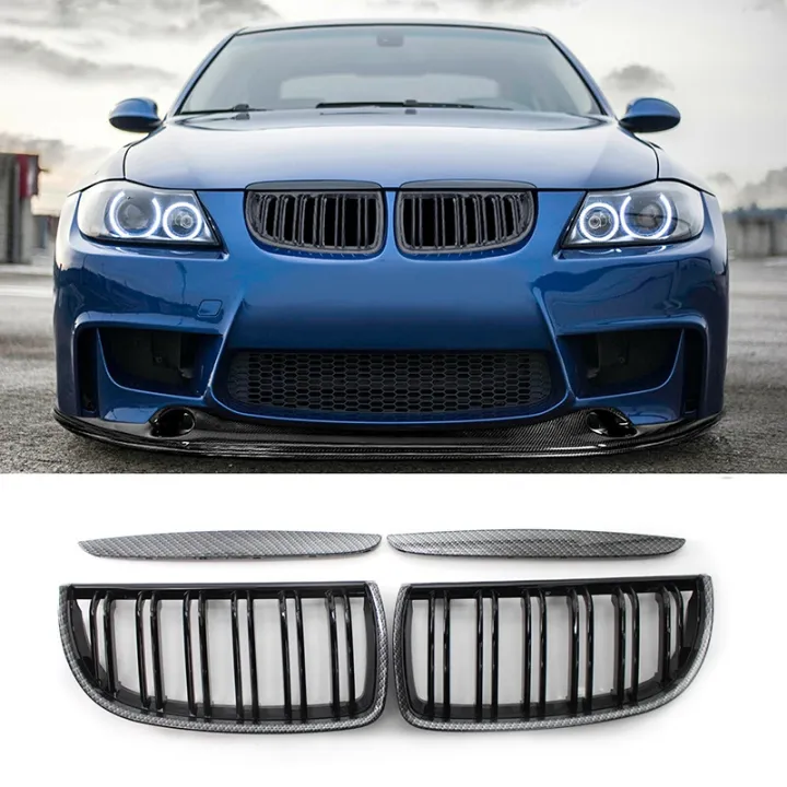 Car Carbon Fiber Look Front Kidney Grille Dual Slats Grill for BMW 3