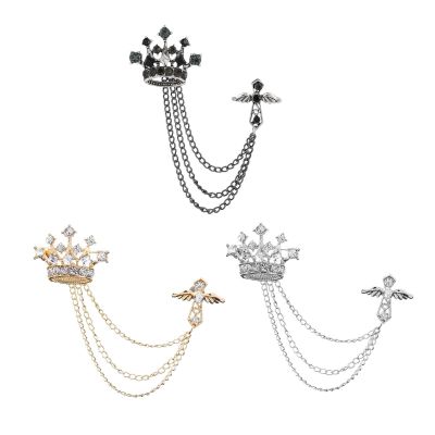 Mens Crown Brooch Hanging Chains Lapel Pin Badge Jewelry Accessories Fashion for Hat Dress Tie Coat Boyfriend Father Gift Headbands