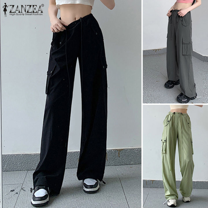 สินค้ามาใหม่-จัดส่งฟรี-fancystyle-zanzea-เอวยืดหยุ่นสายรูดสไตล์เกาหลีของผู้หญิงกางเกงหลวมกางเกงขายาวสีทึบแฟชั่น-10
