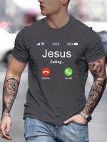 xixibeauty Jesus Calling Pattern Print Mens Comfy T-shirt, Graphic Tee Mens Summer Outdoor Clothes, Mens Clothing, Tops For Men