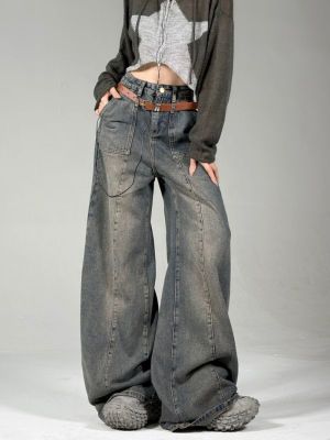 【CC】∏❈◎  Distressed Washed Wide Leg Jeans Street Loose Straight-leg Pants Y2k Hip Hop Fashion Waist