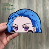 EARLFAMILY 13cm x 9cm Arcane Jinx Peeker Car Sticker Chibi Big Head Kawaii Girl Decal JDM Window Car Bumper Decoration Bumper Stickers Decals  Magnets