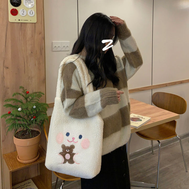 autumn-winter-shoulder-bag-kawaii-fluffy-totes-purse-large-capacity-cute-embroidery-for-shopping-travel-for-ladies-girl