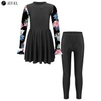 hotx 【cw】 Kids 2Pcs Rash Guard Swimsuit Sets Floral Print Sleeve Swim with Leggings Protection Bathing Swimwear