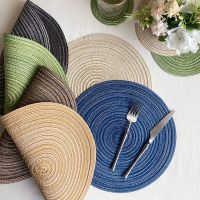 【CC】卐☞▼  11-38cm Round Cotton Woven Placemats Anti-Skid Washable Yarn Ramie Tableware Dining Table Placemat Coaster