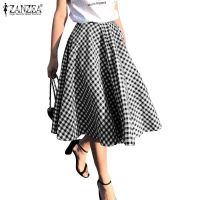 COD ⊕ vffe899 ZANZEA Women Casual Side Zipper Pleated Big Swing Plaid Printing Loose Short Skirt