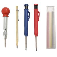 Carpenter Pencils Set,Center Hole Punch with Cap, Leads for Architect Woodworking Scriber,for Glass Ceramics Hardened