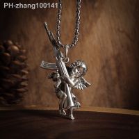 Hip Hop Angel Cupid Holding Special Rifle Y2K Shotgun Pendant Necklace for Men Women Fashion Personality Casual Jewelry