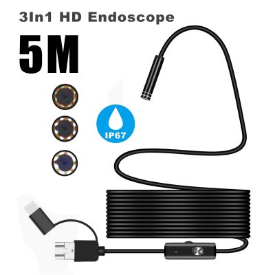 ✚♧ 1/1.5/2/3.5/5M 7mm 3 in 1 USB Type C Endoscope 7mm Inspection HD Camera For Android PC Borescope Camera 6 LED Endoscope Camera