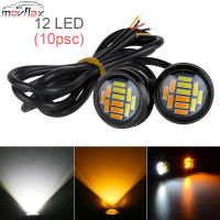 MovFlax 10Pcs Dual สีขาว/สีเหลือง Eagle Eye Light 23มม. 4014 SMD 12ไฟ LED Daytime Running Spot สัญญาณโคมไฟสำรองที่จอดรถหลอดไฟ