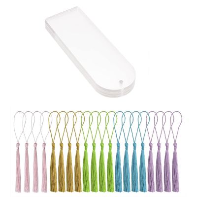 20Pcs Blank Clear Acrylic Bookmarks Replacement Spare Parts Rectangle Craft Transparent Acrylic Book Markers with 20Pcs Small Bookmark Tassels