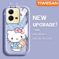 YIWESAN เคสสำหรับ Vivo V25 5G V25E X80 Lite 5G V27 V27E V27 Pro 5G S16 Pro S16e การ์ตูนน่ารักแมวและหมีสีสันสดใสกันกระแทกแบบใสเคสมือถือสร้างสรรค์โปร่งใสลายกล้องถ่ายรูปฝาครอบป้องกัน