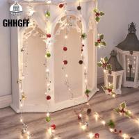 GHHGFF 6.5ft ในร่ม ดอกไม้เซ็ท คริสต์มาส ตกแต่งเตาผิง กับ Red Berry โคนต้นสน พวงมาลัยคริสต์มาส ตกแต่งคริสต์มาส ไฟสตริง ของตกแต่งบ้าน