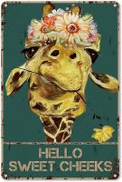 Tanlinxin Hello Sweet Cheeks Giraffe With Flowers Tin Sign - Funny Bathroom Quote Wall Decor