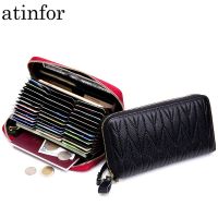 Genuine Leather RFID Blocking Credit Card Holder Women Wrist Clutch Purses Long Phone Bag with Zipper Coin Pocket 36 Card Slots Card Holders