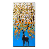 Barocco No Frame Hand Painted Abstract Golden Foil Deer Animal Canvas Oil Painting Wall Picture Living Room Home Decor Drop Shipping