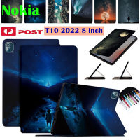 T10แบบตั้งเคสสำหรับ Nokia 2022เด็ก8นิ้วแบบพับลายแท็บเล็ตท้องฟ้ากาแล็กซี่ฝาพับแบบบางฝาพับหนังกันกระแทกแบบสดกระเป๋าสตางค์