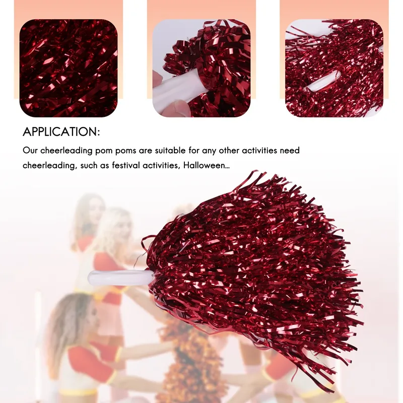 24Pcs Cheerleading Pom Poms Metallic Foil Cheer Pom Poms with Plastic  Handle for Adults Kids Cheerleaders Party