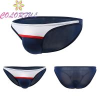 Mens y Low Waist U Convex Ultra-thin Ice Silk Contrast Color Bikini